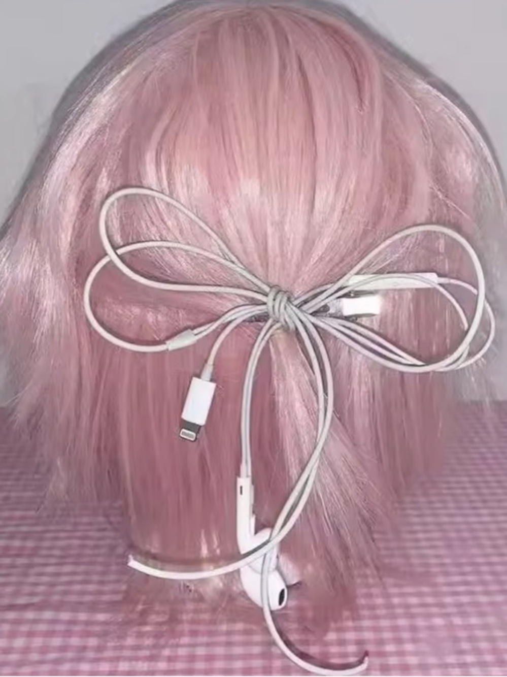 White Ear Phone Bow Tie Hair Clip NEW